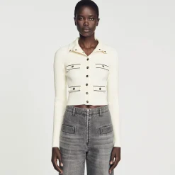 Mulheres Sandro Paris Cardiga De Malha Canelada