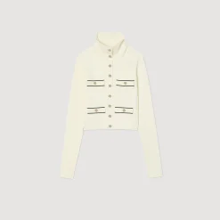 Mulheres Sandro Paris Cardiga De Malha Canelada