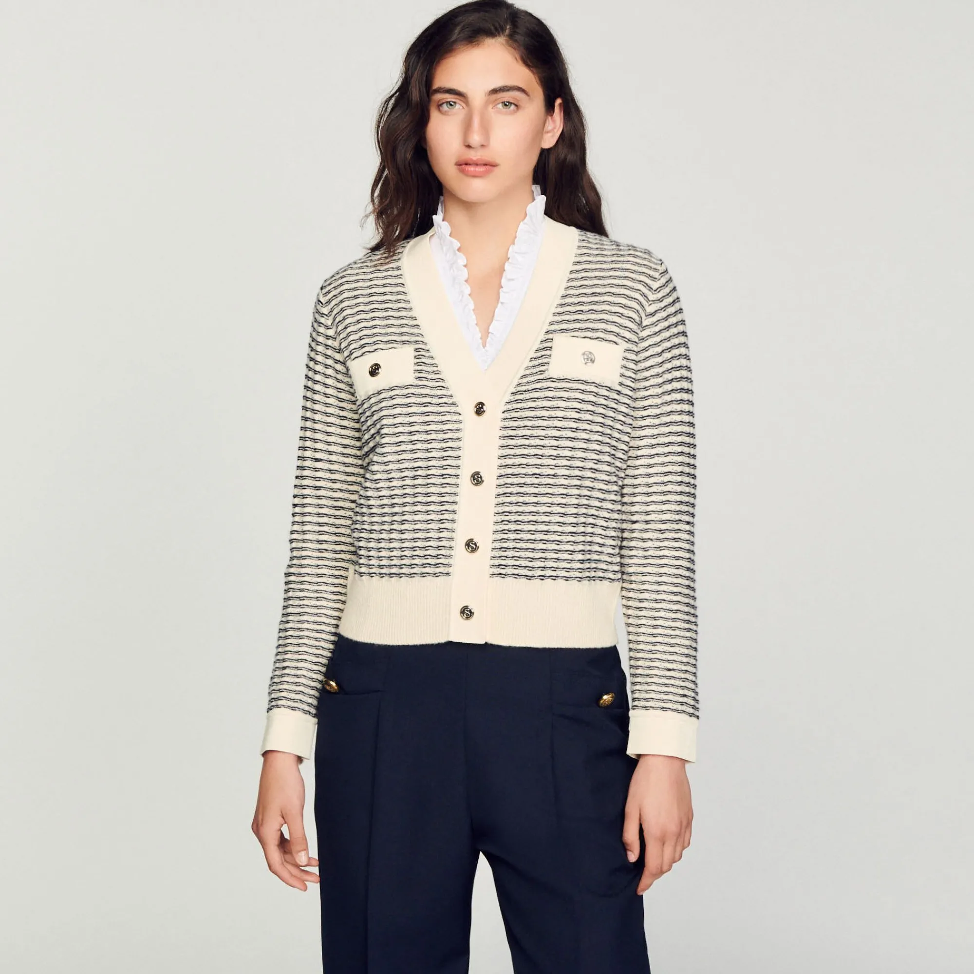 Mulheres Sandro Paris Cardiga De Trico Listrado