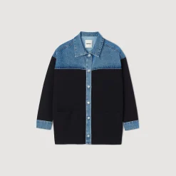 Mulheres Sandro Paris Cardiga Estilo Jaqueta De Dois Materiais