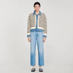 Mulheres Sandro Paris Cardiga Listrado Em Malha E Jeans