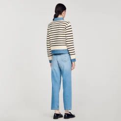 Mulheres Sandro Paris Cardiga Listrado Em Malha E Jeans