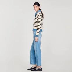 Mulheres Sandro Paris Cardiga Listrado Em Malha E Jeans