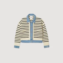 Mulheres Sandro Paris Cardiga Listrado Em Malha E Jeans