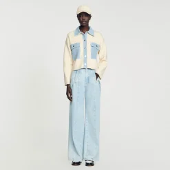 Mulheres Sandro Paris Cardiga Oversize De Dois Materiais