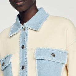 Mulheres Sandro Paris Cardiga Oversize De Dois Materiais