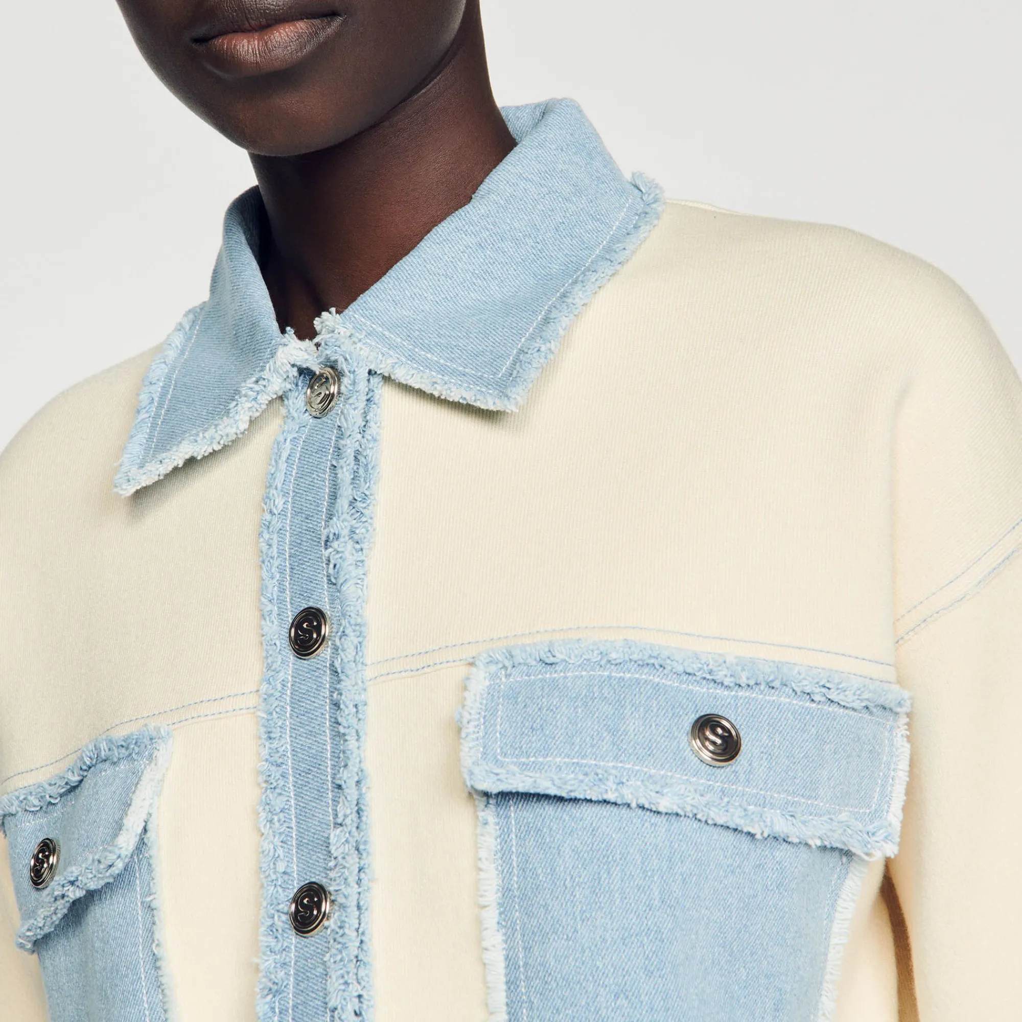 Mulheres Sandro Paris Cardiga Oversize De Dois Materiais