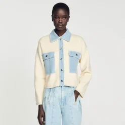 Mulheres Sandro Paris Cardiga Oversize De Dois Materiais