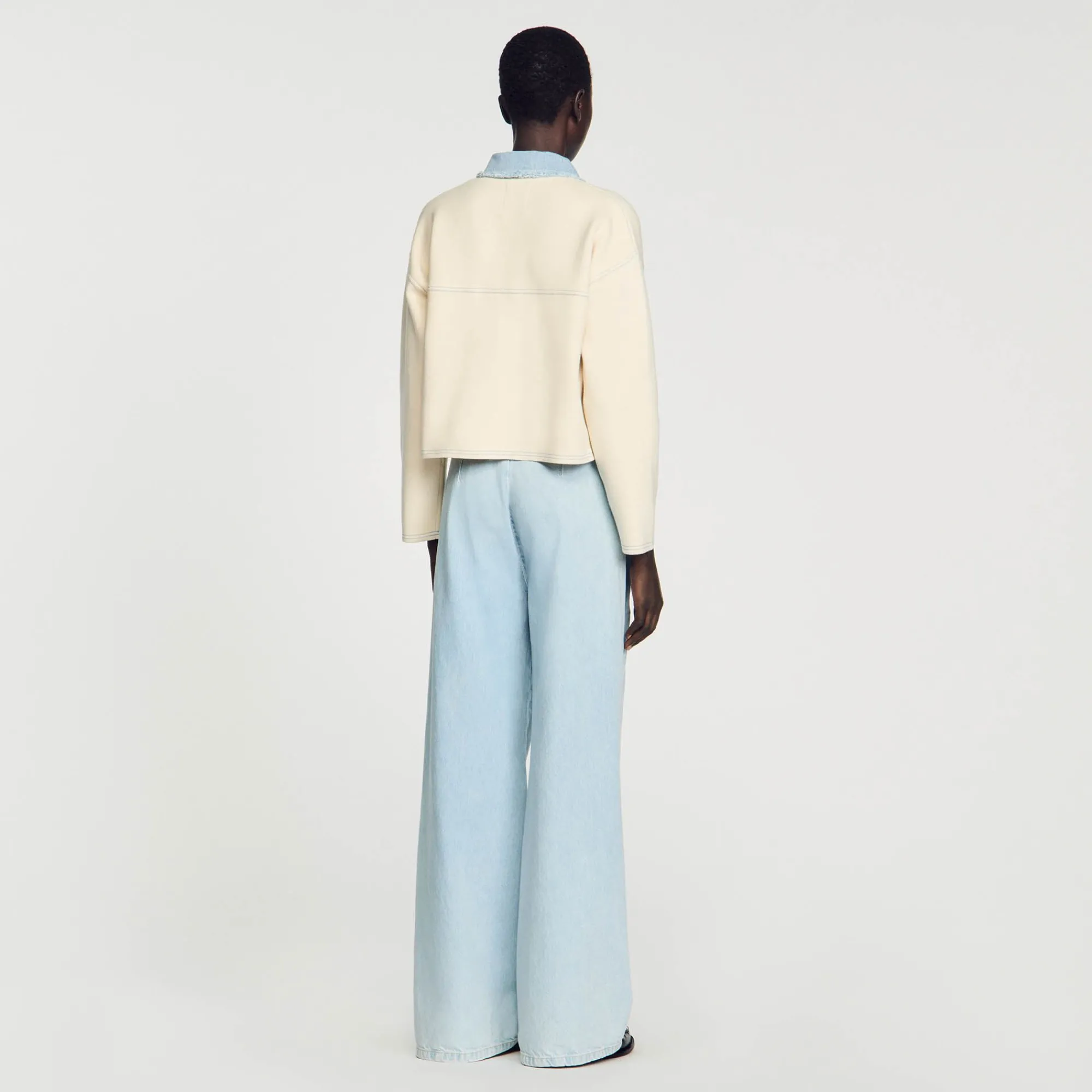 Mulheres Sandro Paris Cardiga Oversize De Dois Materiais