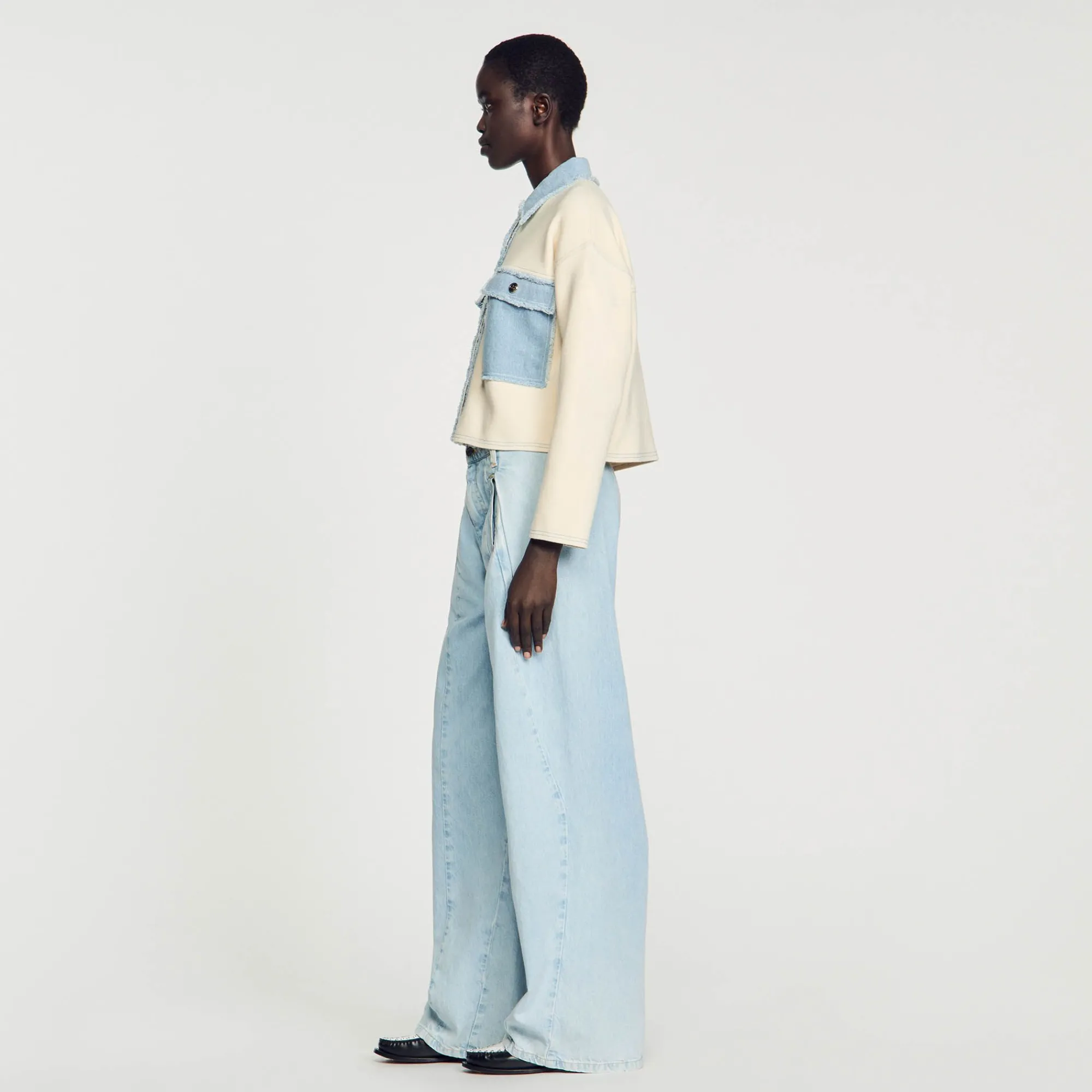 Mulheres Sandro Paris Cardiga Oversize De Dois Materiais