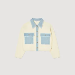 Mulheres Sandro Paris Cardiga Oversize De Dois Materiais