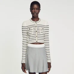 Mulheres Sandro Paris Cardigan Curto Listrado