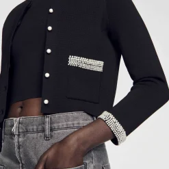 Mulheres Sandro Paris Cardigan Embelezado Com Pedra