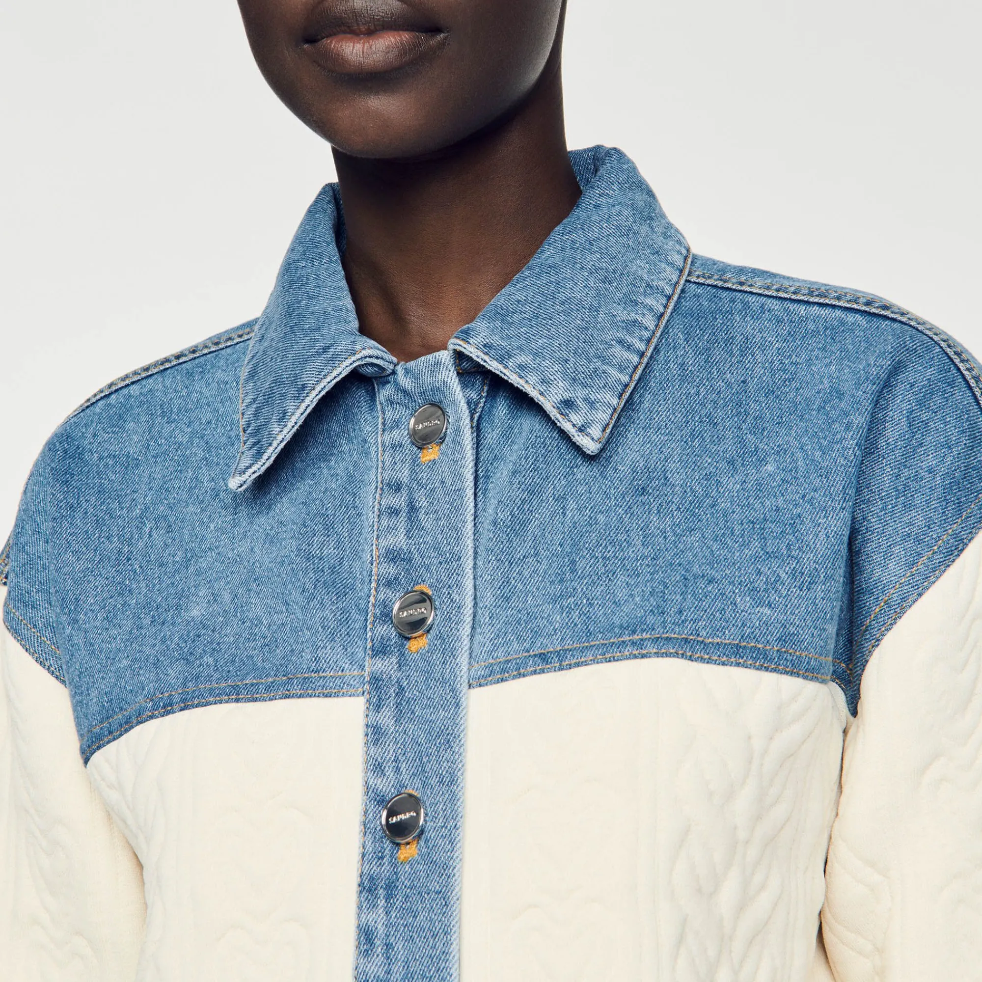 Mulheres Sandro Paris Casaco De Dois Materiais