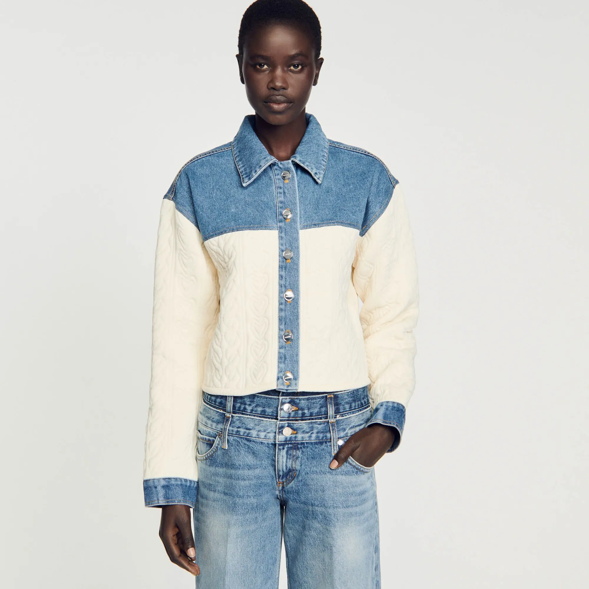 Mulheres Sandro Paris Casaco De Dois Materiais