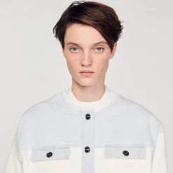 Mulheres Sandro Paris Casaco De Dois Materiais