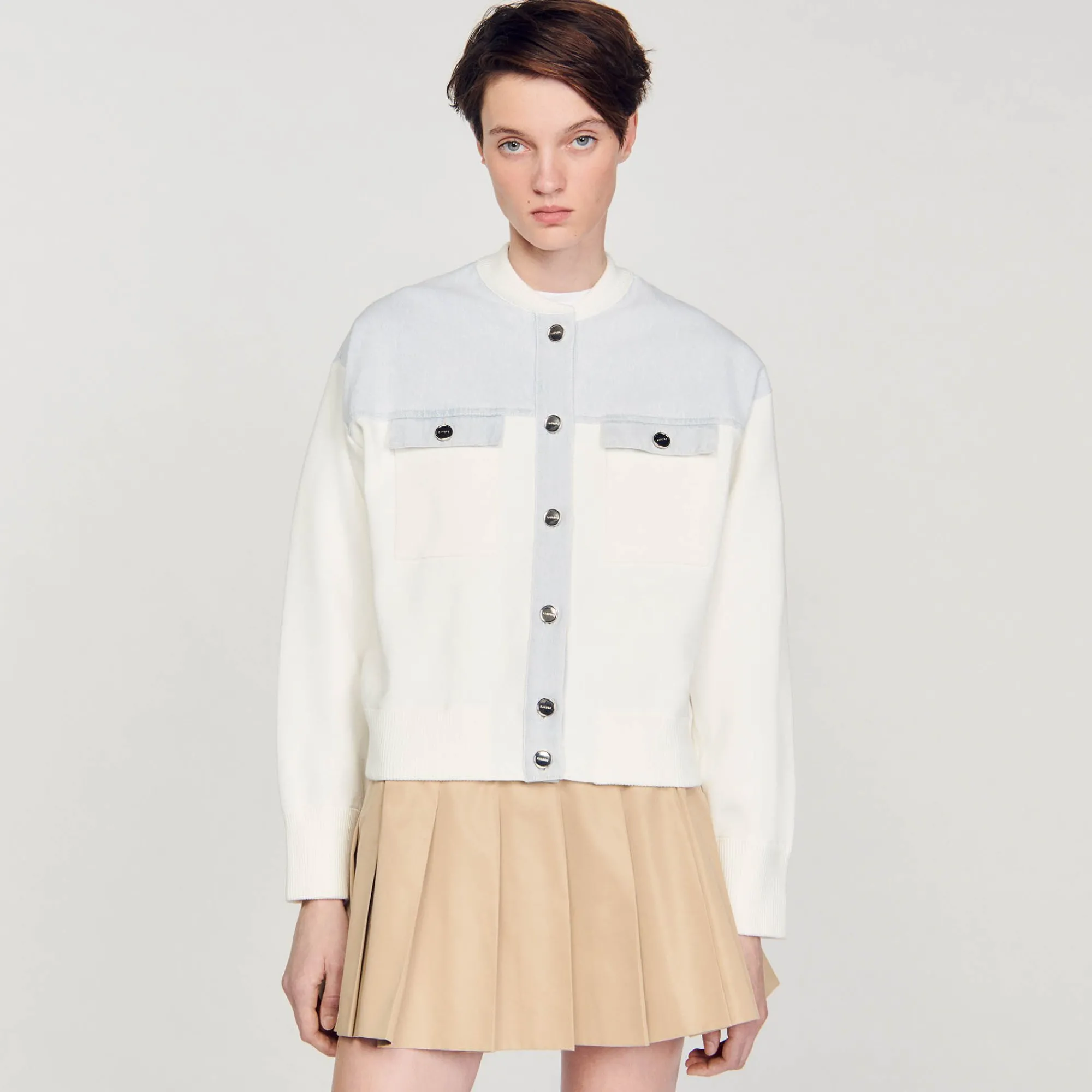 Mulheres Sandro Paris Casaco De Dois Materiais