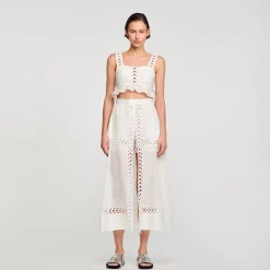 Mulheres Sandro Paris Culotes Longos Em Mistura De Linho