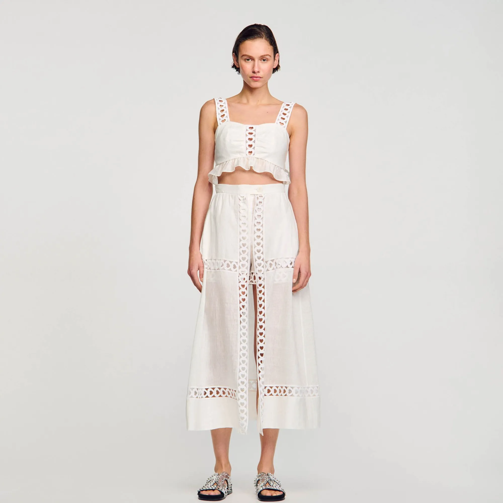 Mulheres Sandro Paris Culotes Longos Em Mistura De Linho