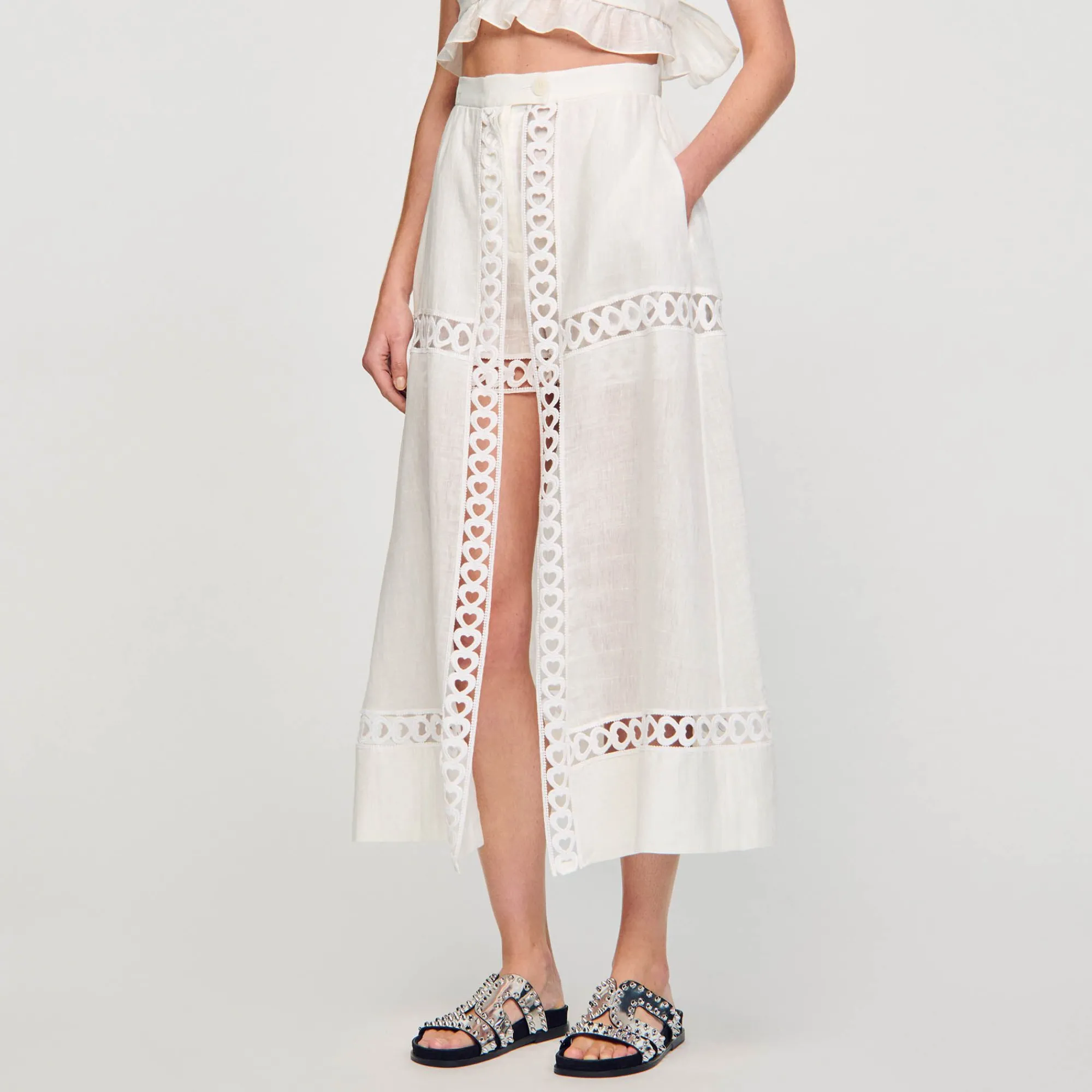 Mulheres Sandro Paris Culotes Longos Em Mistura De Linho