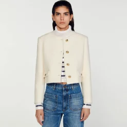 Mulheres Sandro Paris Jaqueta Curta De Tecido Atoalhado