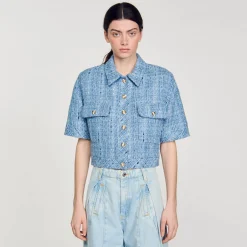 Mulheres Sandro Paris Jaqueta Curta De Tweed