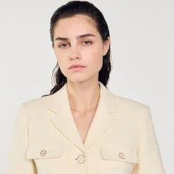 Mulheres Sandro Paris Jaqueta Curta De Tweed Com Botoes