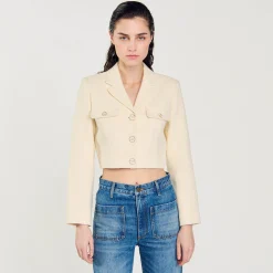 Mulheres Sandro Paris Jaqueta Curta De Tweed Com Botoes
