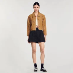 Mulheres Sandro Paris Jaqueta De Camurca Decorada Com Tachas