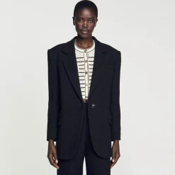 Mulheres Sandro Paris Jaqueta Sob Medida Em Sarja