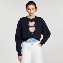 Mulheres Sandro Paris Moletom Com Coracoes Brilhantes