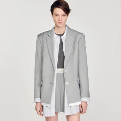 Mulheres Sandro Paris Paleto Com Acabamentos Acetinados