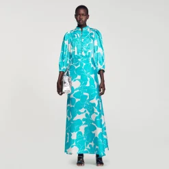 Mulheres Sandro Paris Robe Longue Fluido A Imprime Fleuri