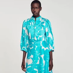 Mulheres Sandro Paris Robe Longue Fluido A Imprime Fleuri