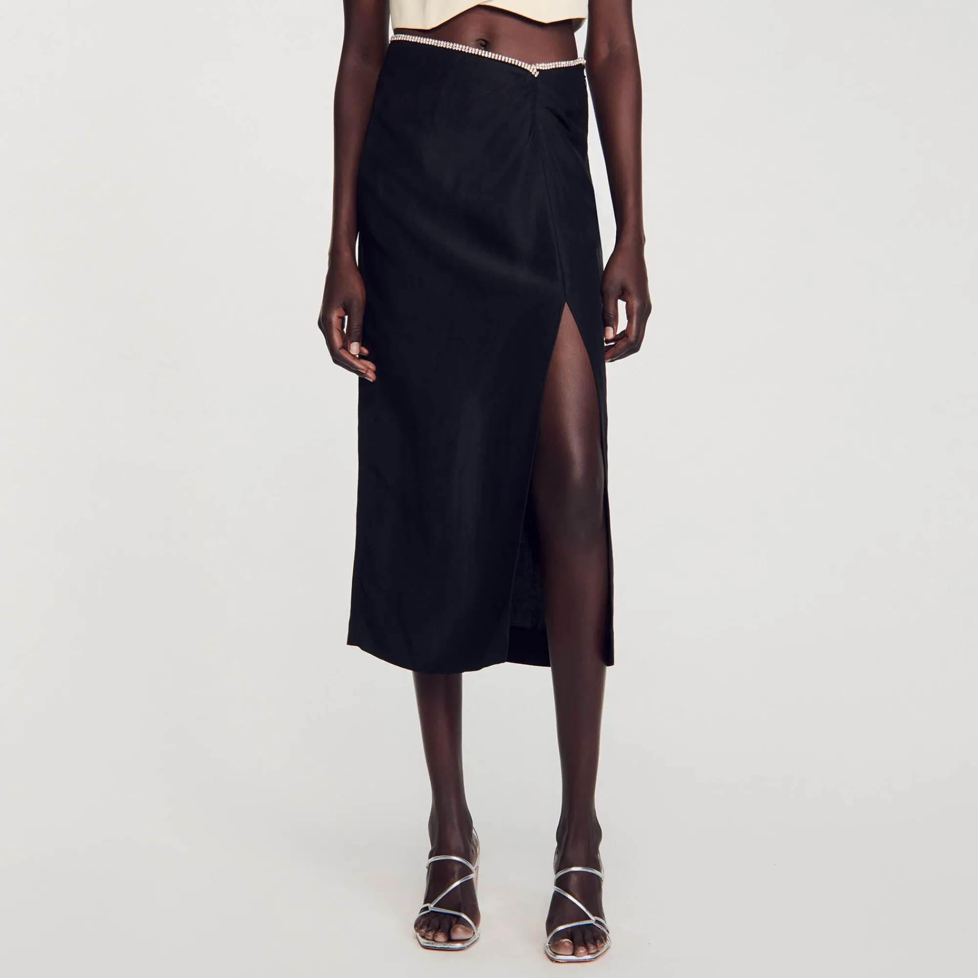 Mulheres Sandro Paris Saia Com Abertura E Strass