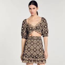 Mulheres Sandro Paris Saia Curta Com Bordado Ingles