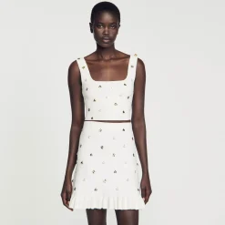 Mulheres Sandro Paris Saia De Malha Decorada Com Pingentes