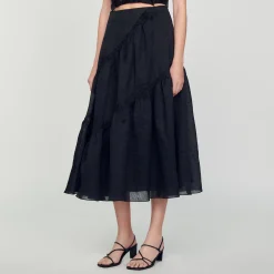 Mulheres Sandro Paris Saia Longa Com Babados