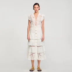 Mulheres Sandro Paris Saia Longa Com Bordado Ingles