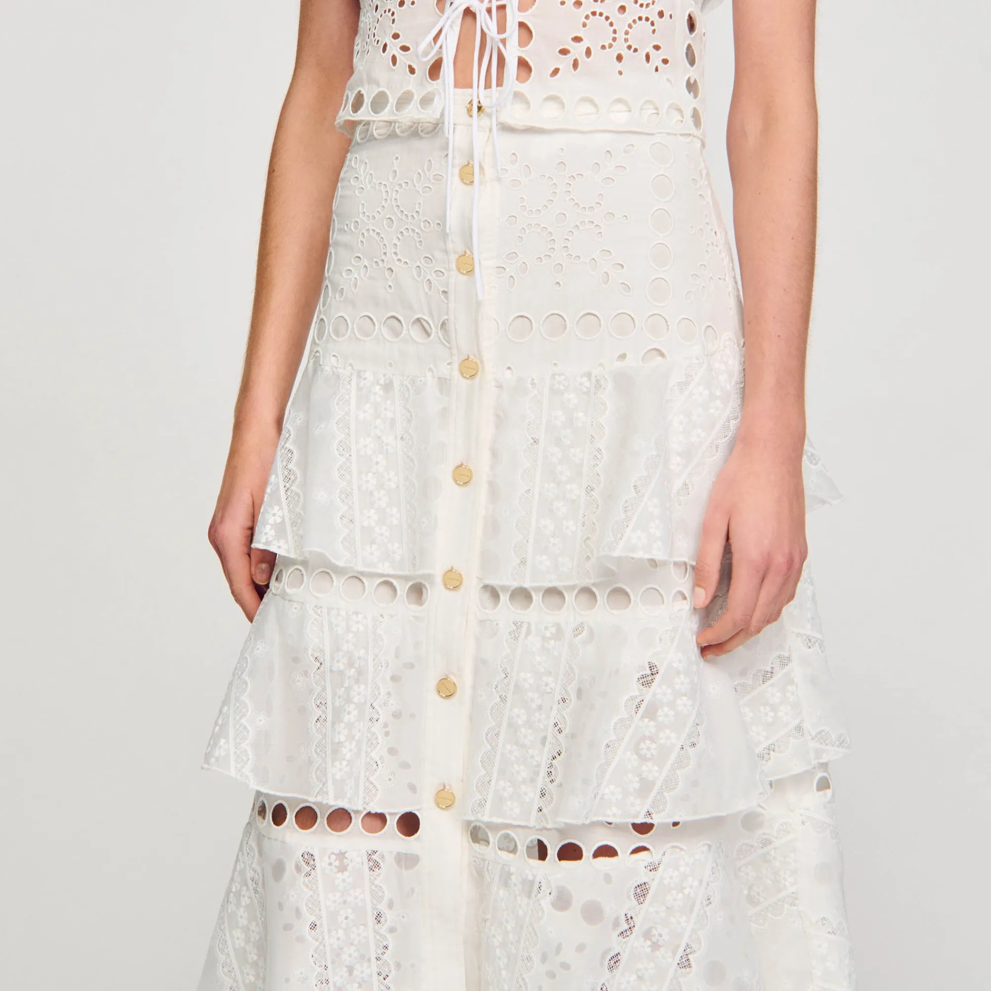 Mulheres Sandro Paris Saia Longa Com Bordado Ingles