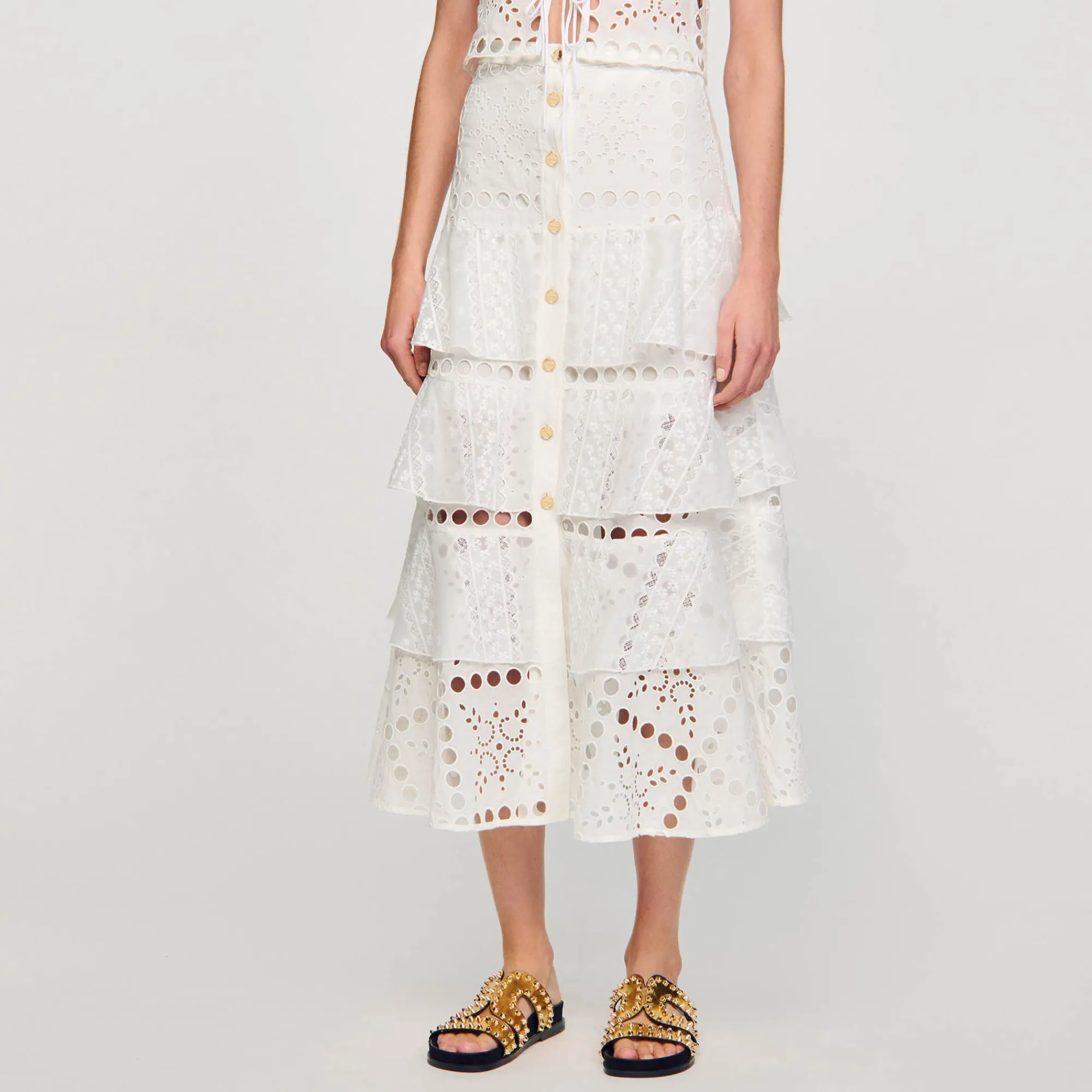 Mulheres Sandro Paris Saia Longa Com Bordado Ingles