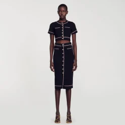 Mulheres Sandro Paris Saia Midi Com Strass