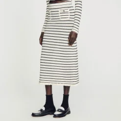 Mulheres Sandro Paris Saia Midi Em Malha Listrada