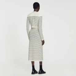 Mulheres Sandro Paris Saia Midi Em Malha Listrada