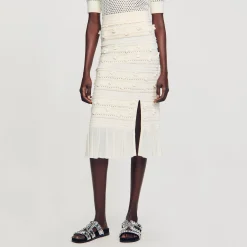 Mulheres Sandro Paris Saia Midi Em Malha Perfurada