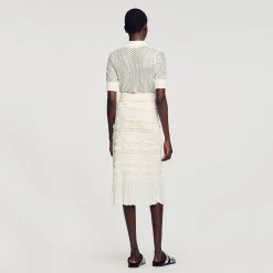 Mulheres Sandro Paris Saia Midi Em Malha Perfurada