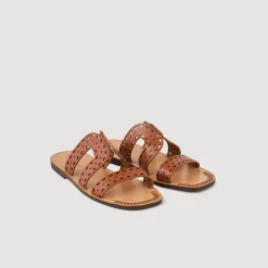 Mulheres Sandro Paris Sandálias Planas De Couro Perfurado