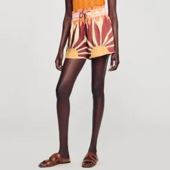 Mulheres Sandro Paris Shorts De Cetim Estampado