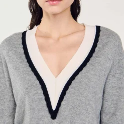 Mulheres Sandro Paris Sueter Contrastante Com Decote Em V