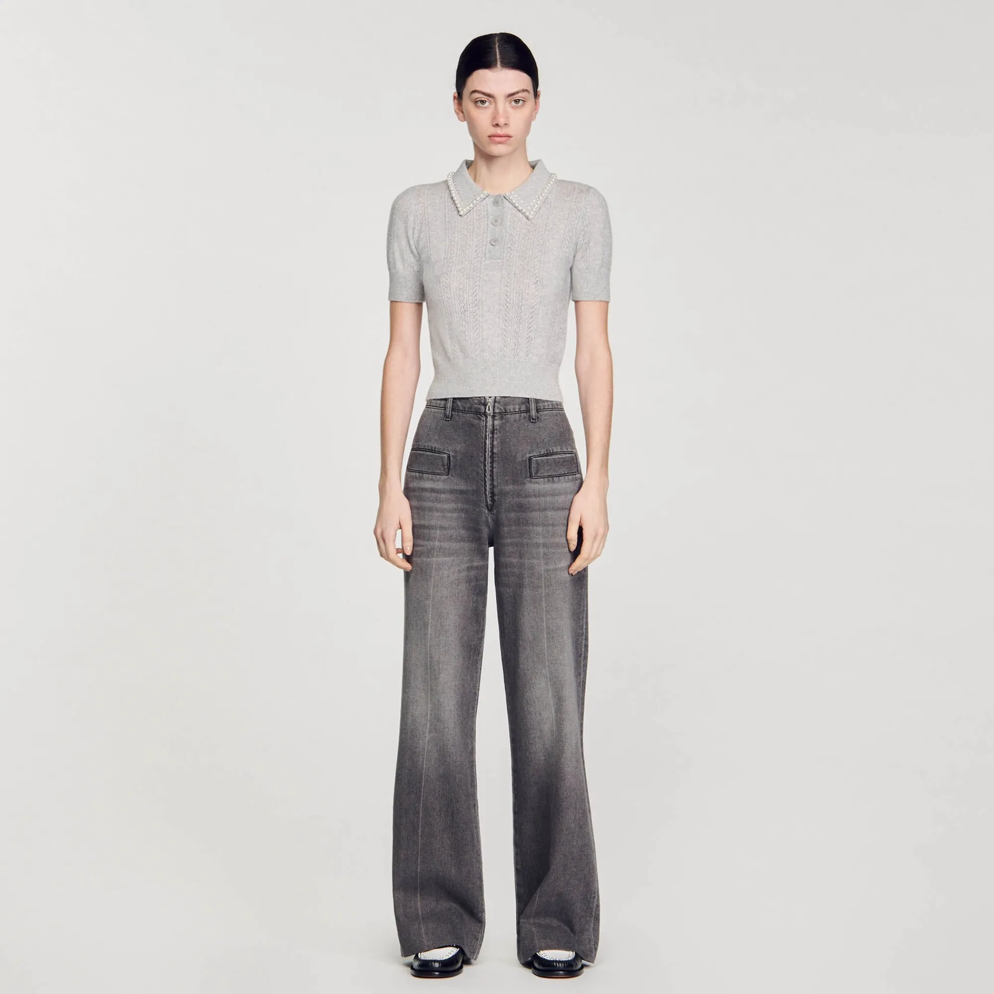 Mulheres Sandro Paris Sueter Curto Tipo Polo